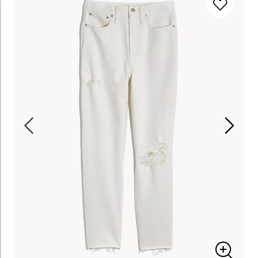 NWT MADEWELL MOM JEAN TILE WHITE RIPPED 30